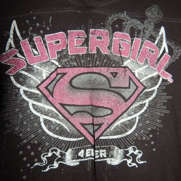 DC COMICS junior's medium 7-9 super girl 4 ever 100% cotton black vintage shirt - Picture 4 of 8